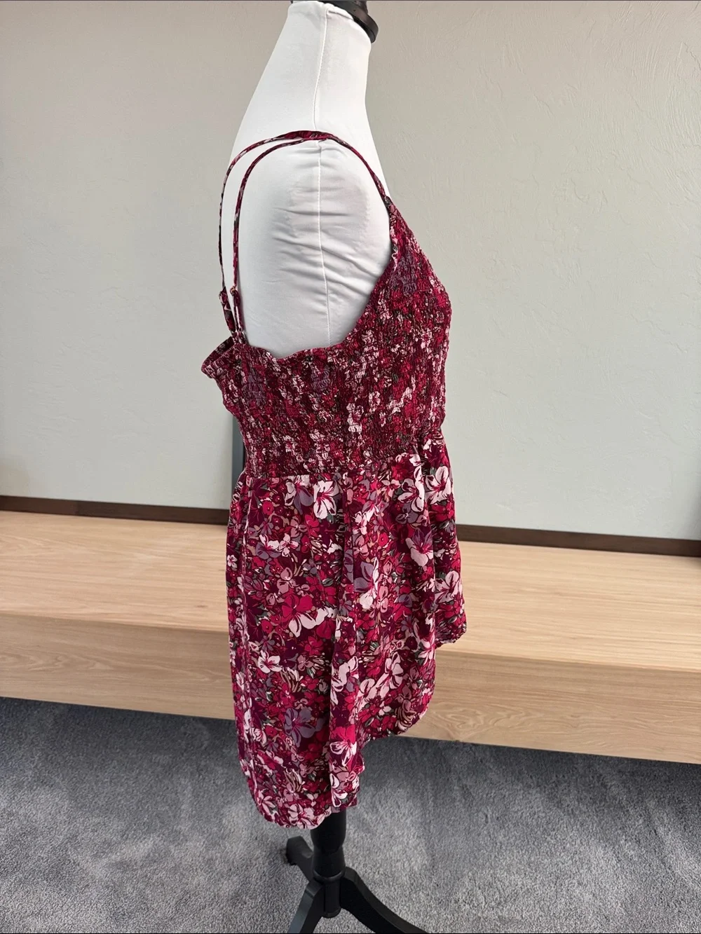 Maurices Floral Smocked Camisole in Burgundy and Pink - NWOT - Picture 2 of 8